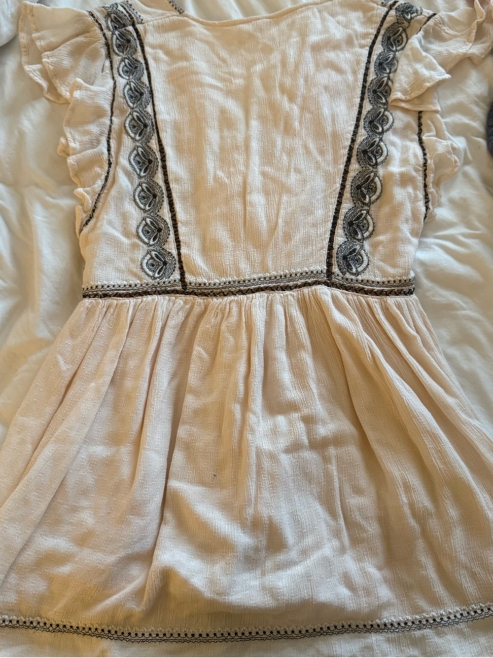 Free People Ivory Embroidered Falling Water Flutter-Sleeve Tunic in Size Large - Picture 5 of 5